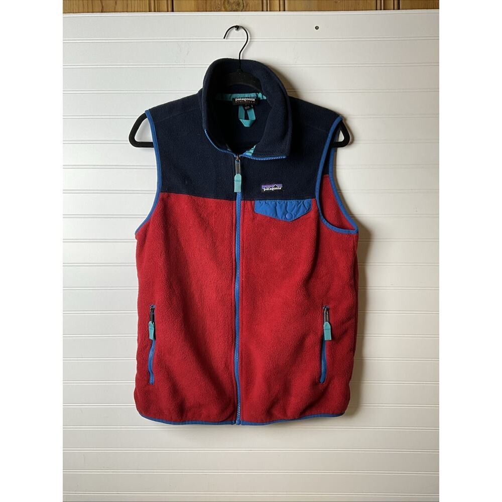 Men's Medium Patagonia Lightweight Synchilla Vest Red Navy Snap T Zip Colorblock